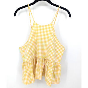 Zara Top Womens Large  Butter Yellow Gingham Peplum Tie Back Sleeveless‎